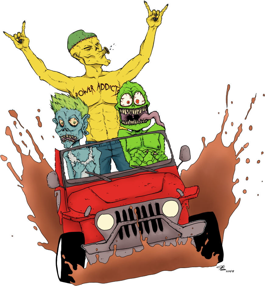 Zombies Are Out Mudding In The Jeep - Cartoon Clipart (900x964), Png Download