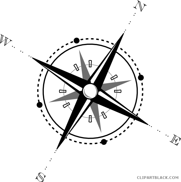 Compass Clipart Vintage - Black And White Compass Clip Art - Png Download (594x597), Png Download