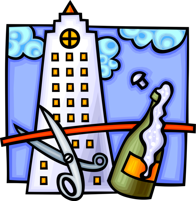 Vector Illustration Of Cutting The Ribbon With Scissors - New Building Clipart - Png Download (683x700), Png Download