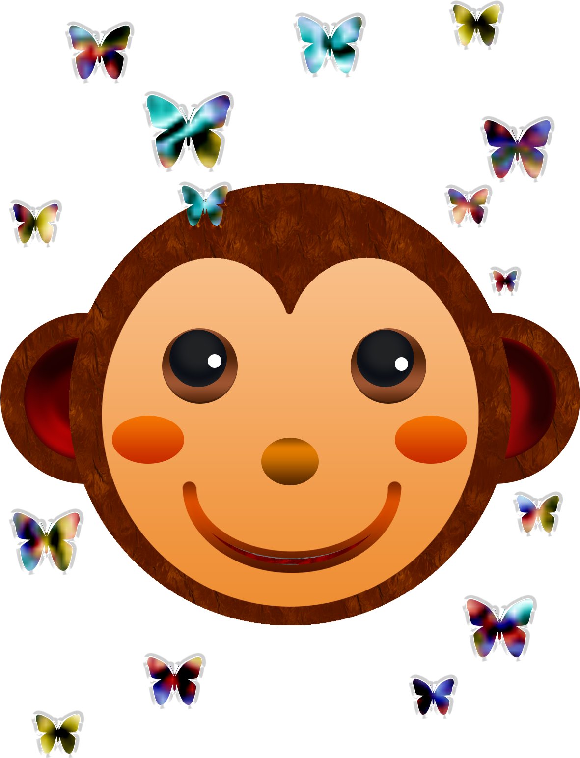 Monkey Face And Butterflies - Cartoon Clipart (1181x1543), Png Download