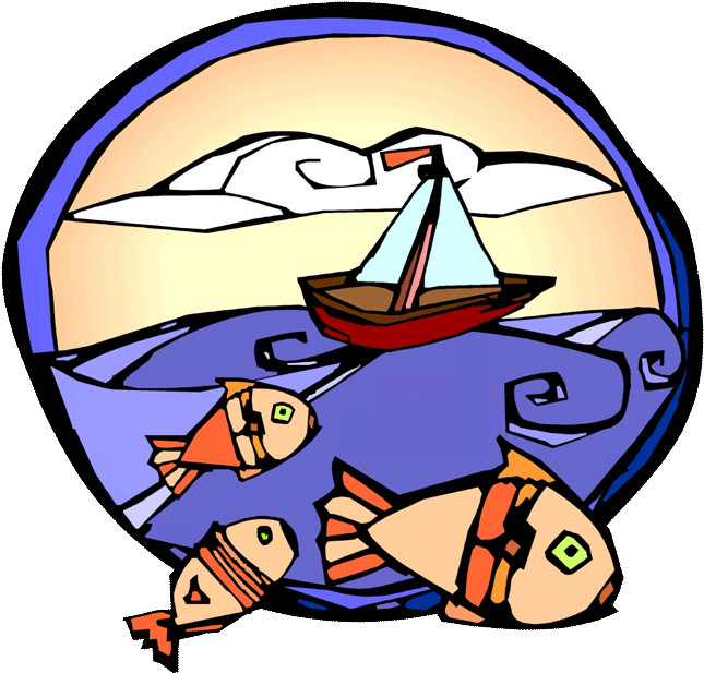 Logo Of A Boat And Three Fish In The Sea Clipart (700x654), Png Download
