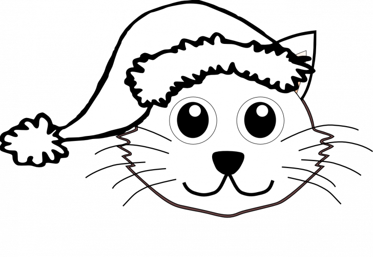 Christmas Cat Coloring Pages Santa Face Clip Art Black - Cat In Santa Hat Clipart - Png Download (728x503), Png Download