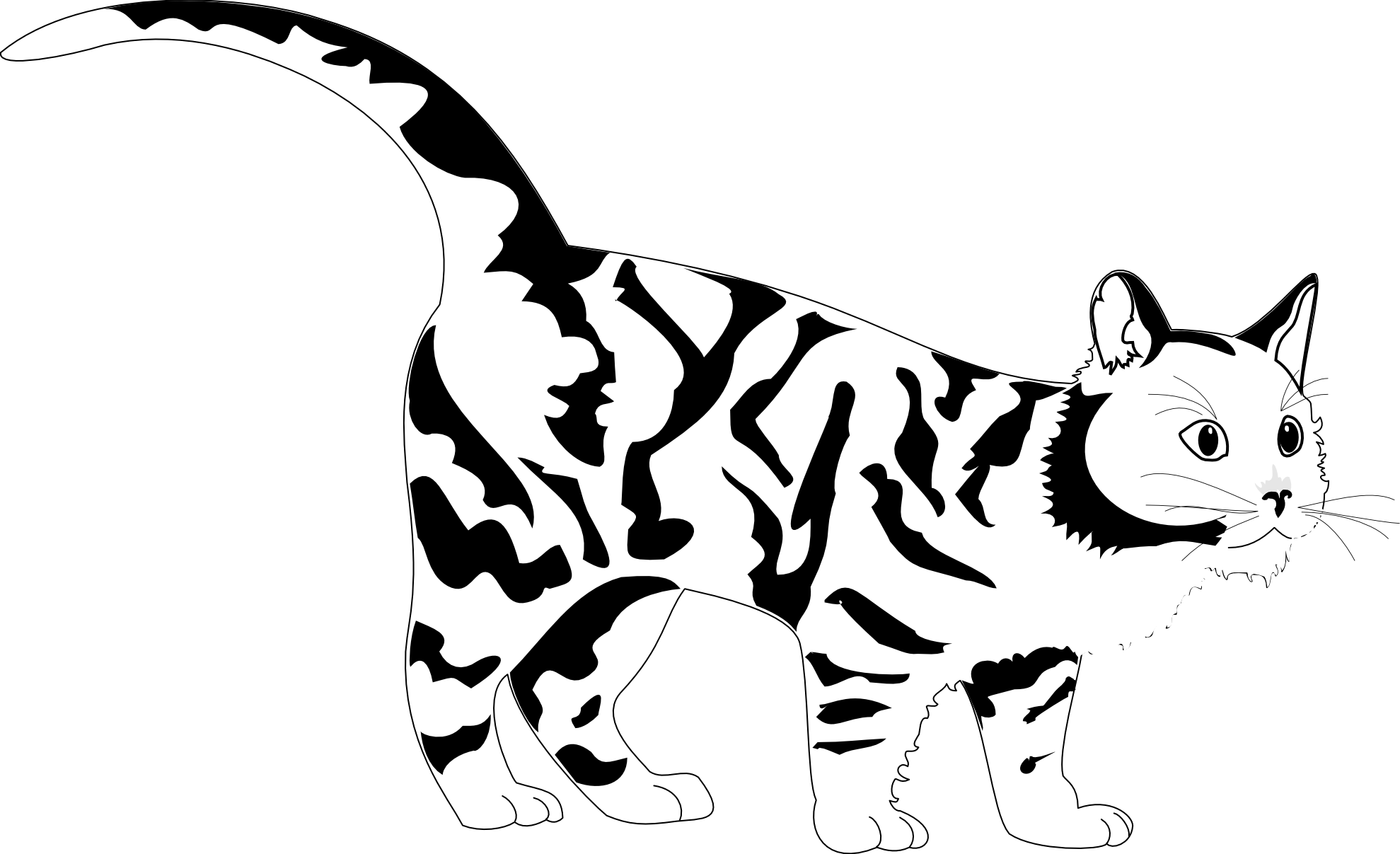 Tiger Cat Black White Line Art Coloring Sheet Colouring - Graphic Black And White Cat Clipart (1979x1207), Png Download