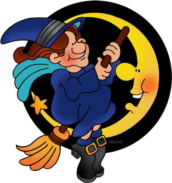 Witch And The Moon - Clipart Philip Martin Halloween - Png Download (589x648), Png Download