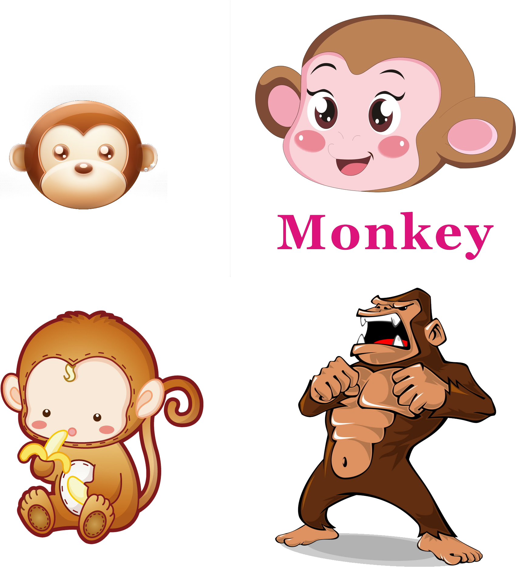Banana Clipart Gorilla - Baby Cute Cartoon Monkey - Png Download (1900x1900), Png Download