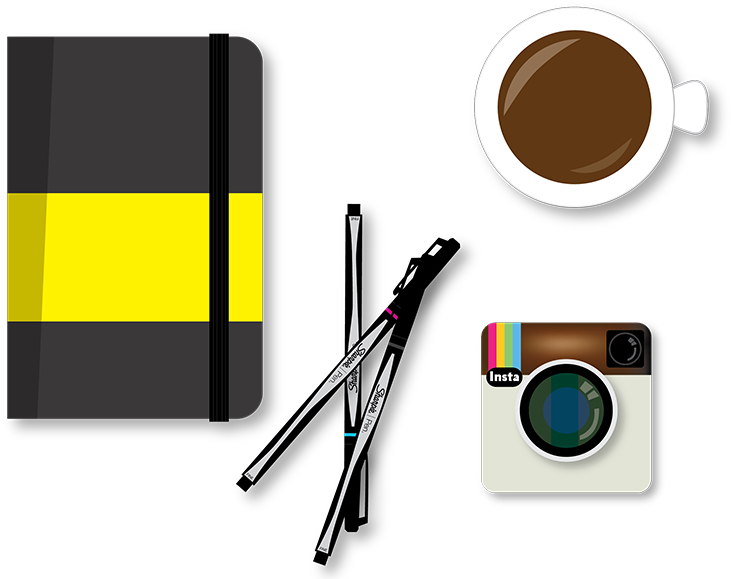 Designer Tools Illustration Instagram Sharpie Pen Coffee - Graphic Design Clipart (800x600), Png Download