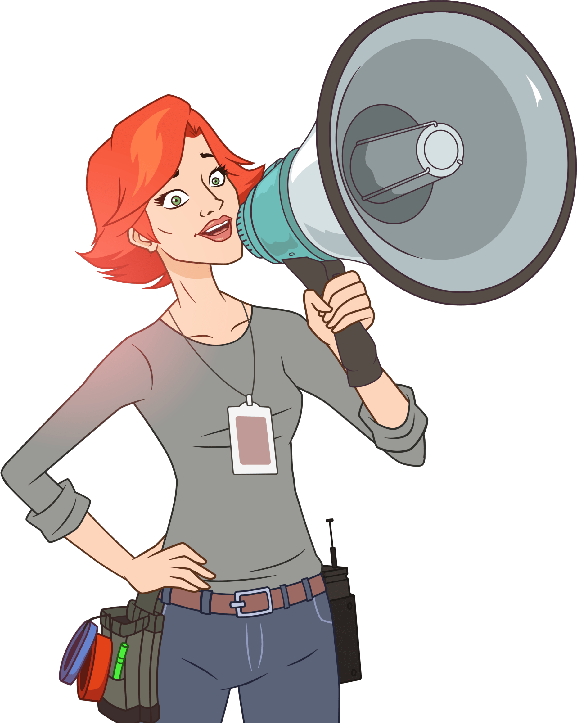 Woman Working On Set Talking Into A Megaphone - Cartoon Clipart (1859x2329), Png Download