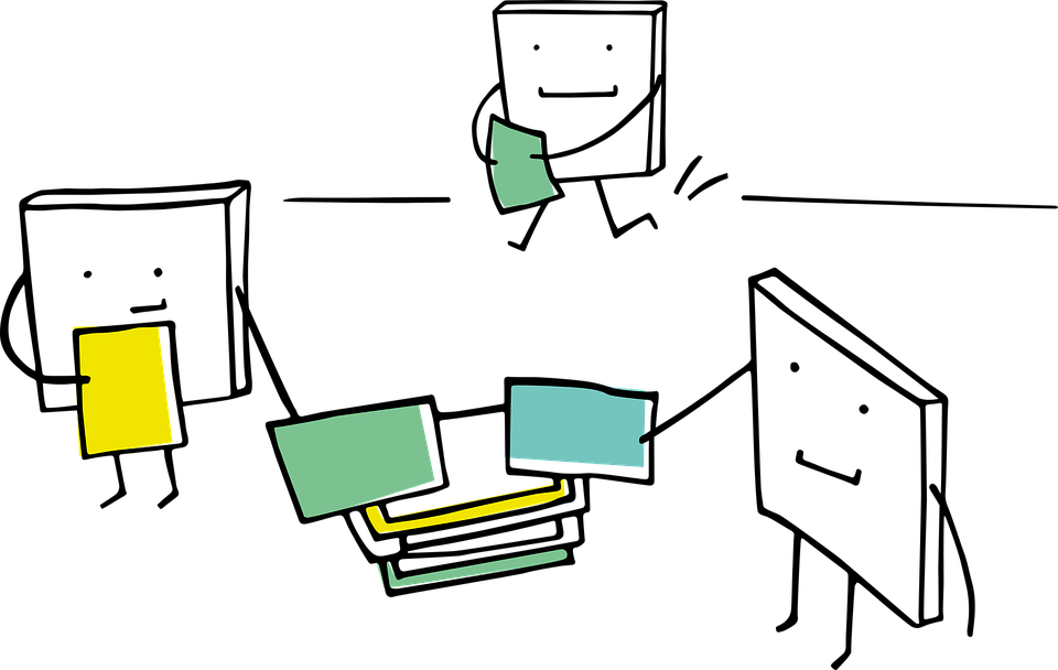 Animated Pixel Cells Sharing Files From A Pile In The - Cartoon Clipart (960x608), Png Download