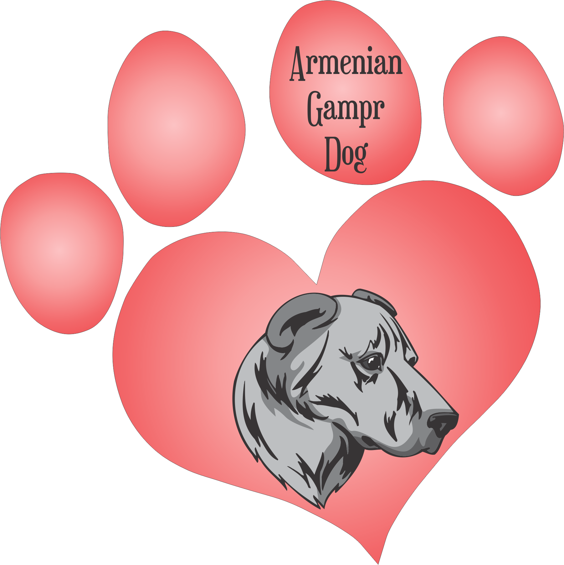 Home > Printed Decals > Dog Paw Hearts > Armenian Gampr - Love Paw Print Clipart (1802x1803), Png Download