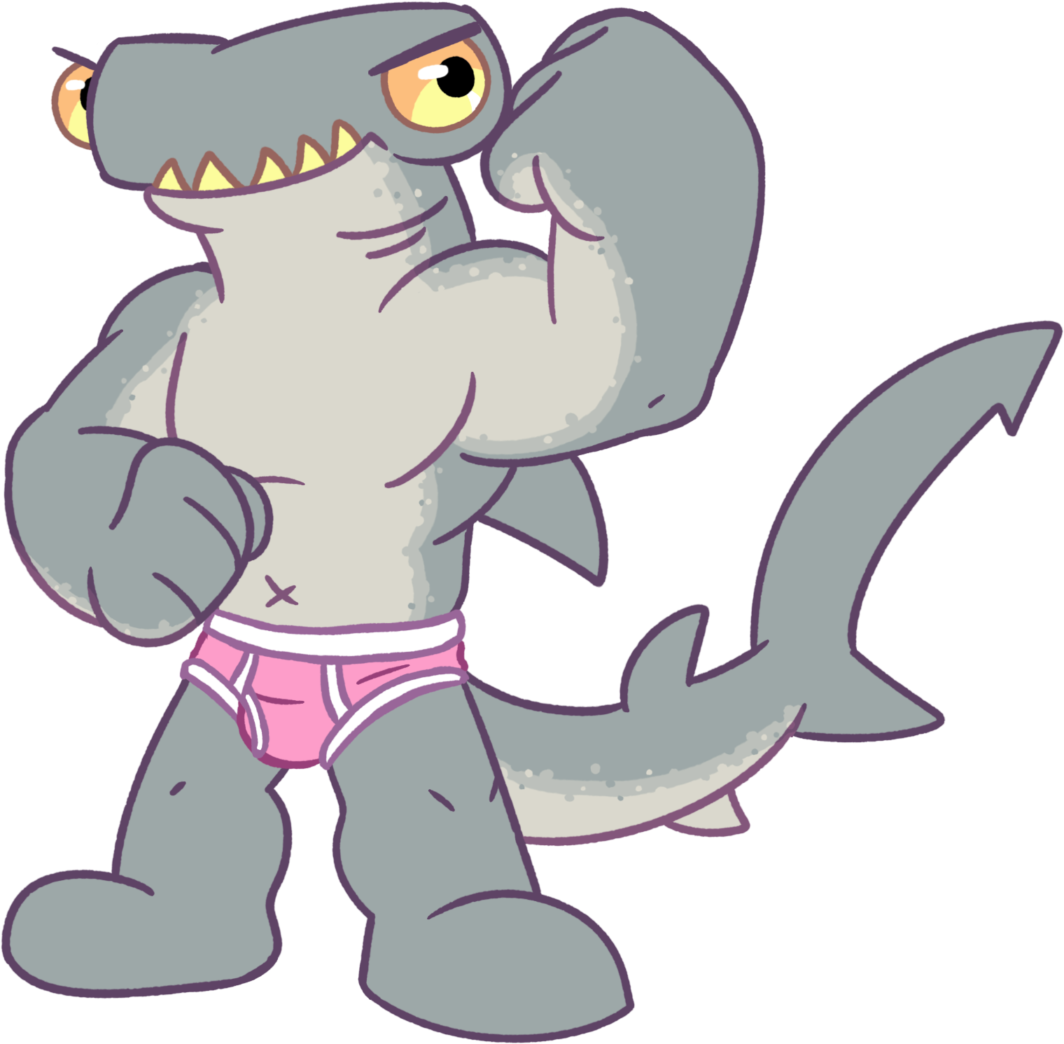 Graphic Freeuse Download Hammerhead Shark In Underwear - Hammerhead Shark Cartoon Drawing Clipart (1600x1600), Png Download