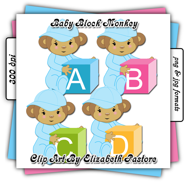 Cute Baby Monkey In Blue Clip Art Collection - Clip Art - Png Download (600x600), Png Download