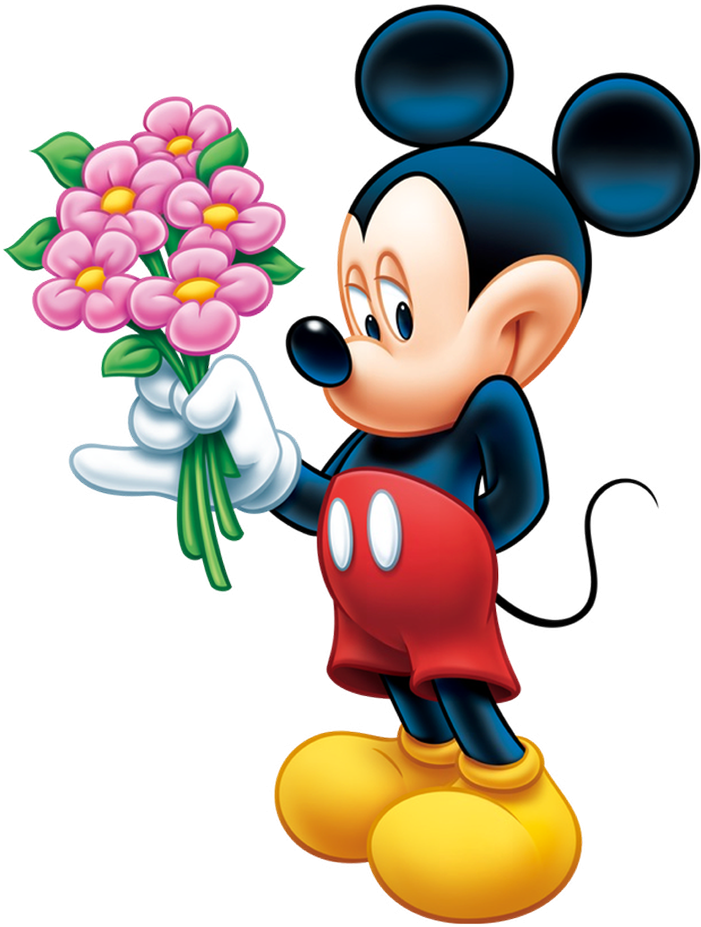 Mickey Mouse With Flowers Clipart (915x1024), Png Download