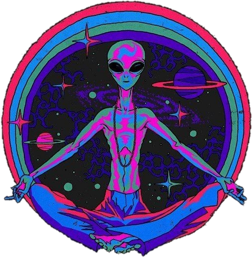 Alien Meditation Alienworld 我家爱豆 Psychodelic Weird - Alien Meditating Clipart (1024x1024), Png Download
