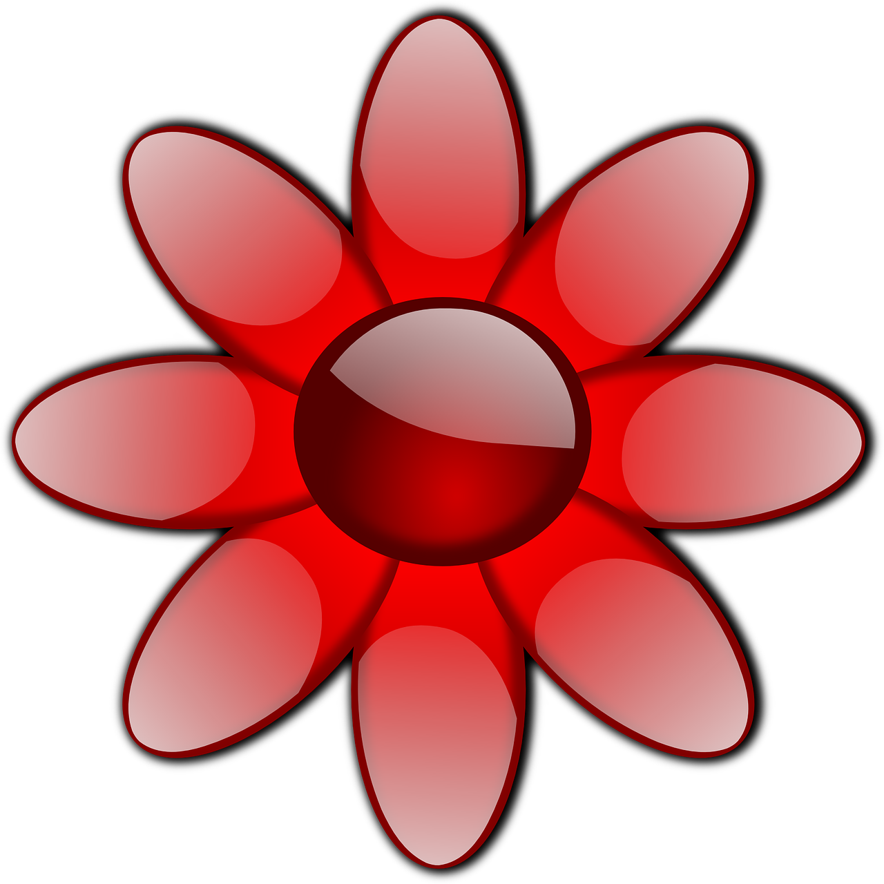 Flower Red Glass Glossy Glow Transparent Image - Red Vector Flower Png Transparent Clipart (1280x1280), Png Download