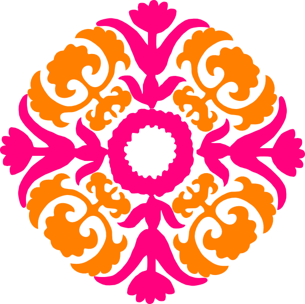 Damask Pink Orange Clip - Desain Floral Islam Png Transparent Png (600x597), Png Download