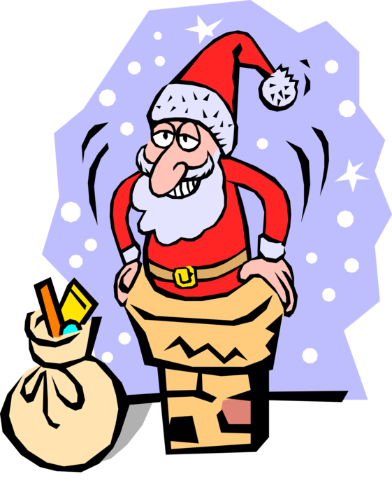 Claus Slides Down - Santa Going Down The Chimney Clipart (561x700), Png Download