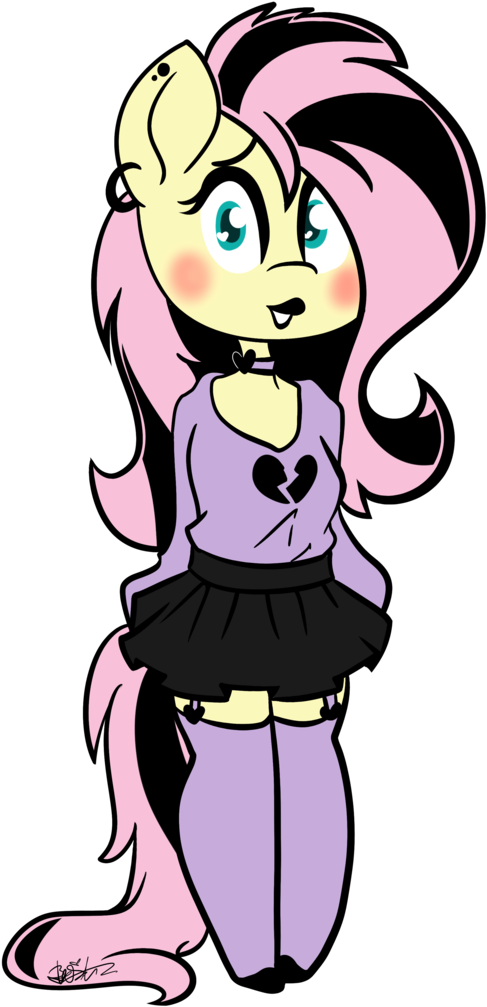 Anthro Artist Befishproductions Black Lipstick Blushing - Fluttershy Clipart (511x1024), Png Download