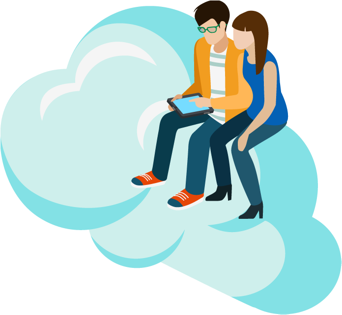 Man Showing Woman Tablet Pc On Cloud - Stock Illustration Clipart (700x650), Png Download