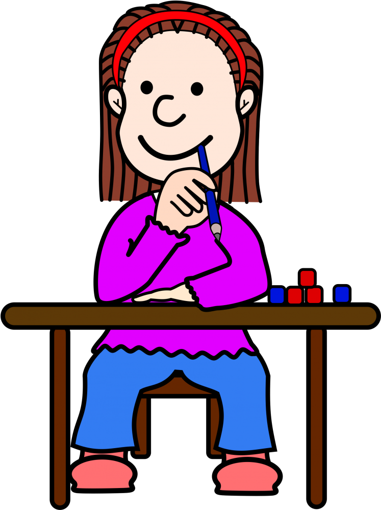 Student Thinking Thinking Student Cliparts Clip Art - Cartoon School Girl Thinking - Png Download (747x998), Png Download