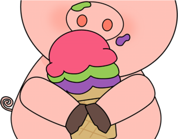 Pig Clipart Summer - Cartoon Pig Eating Ice Cream - Png Download (640x480), Png Download