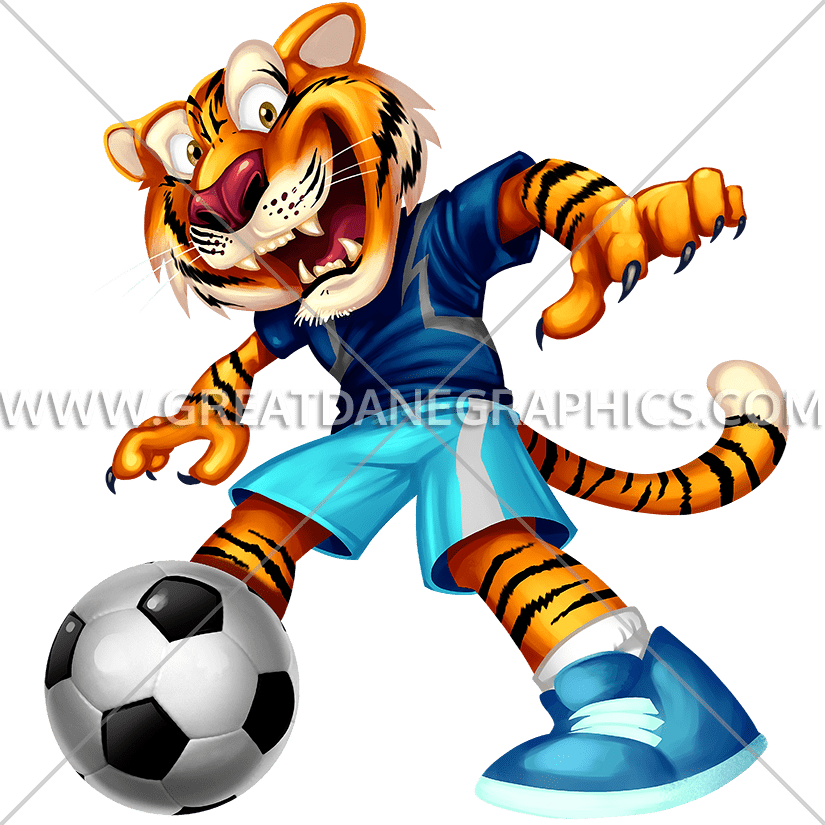 Kick Production Ready Artwork For T Shirt - Cartoon Tiger Playing Sports Clipart (825x825), Png Download