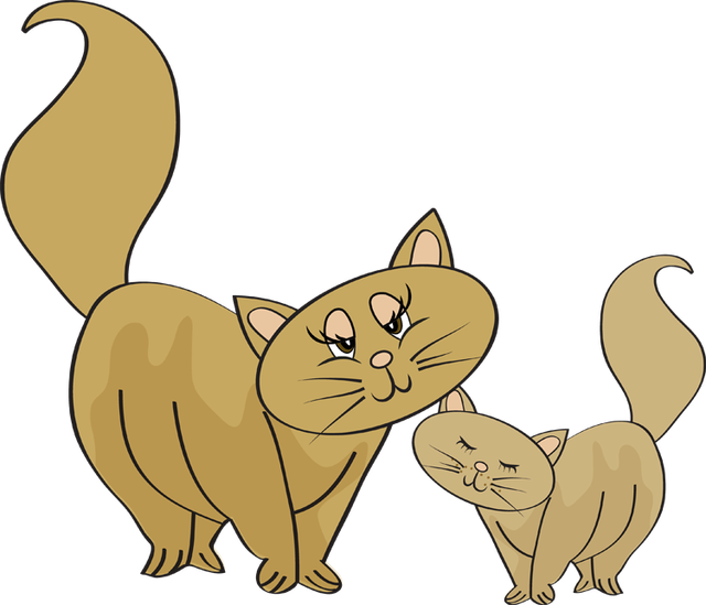 Baby Animal Clipart Baby Cat - Cartoon Cat Mom And Baby - Png Download (640x549), Png Download