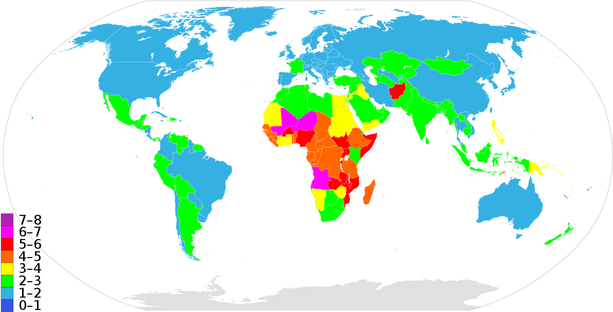 Jpg Royalty Free Library Countriesbyfertilityrate List - Taxa De Fecundidade No Mundo Clipart (863x443), Png Download