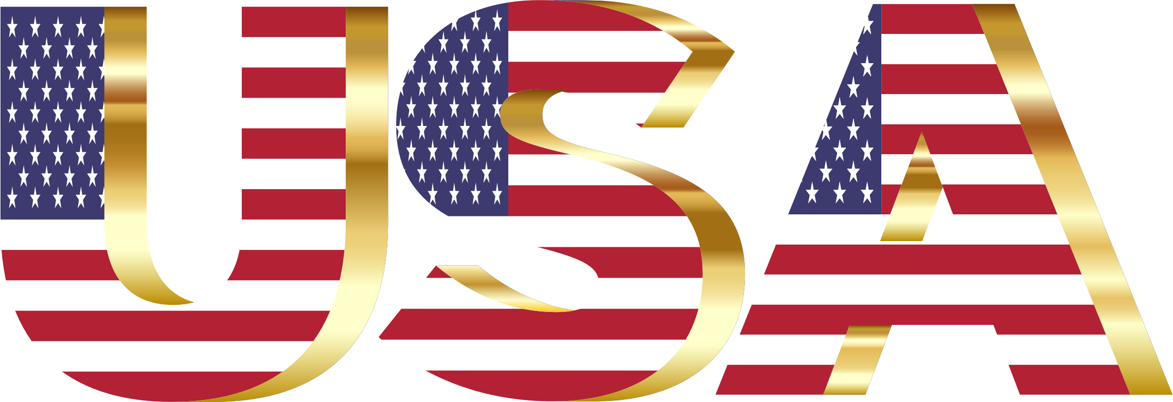 Usa Flag Typography Gold - Us American Flag Clip Art - Png Download (2280x782), Png Download