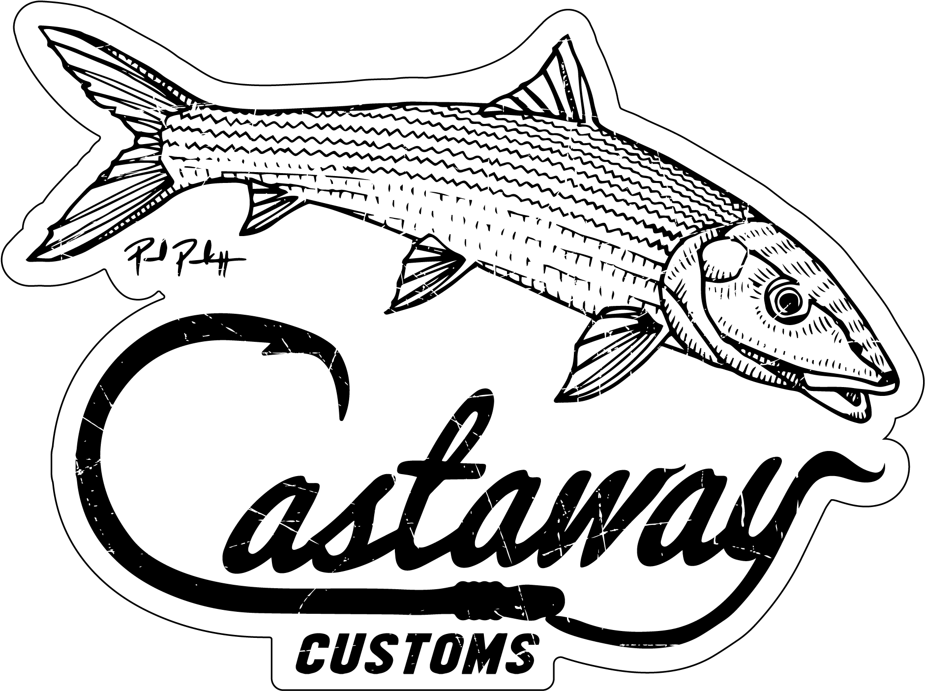 Bonefish Logo Decal - Castaway Customs Clipart (2048x2048), Png Download