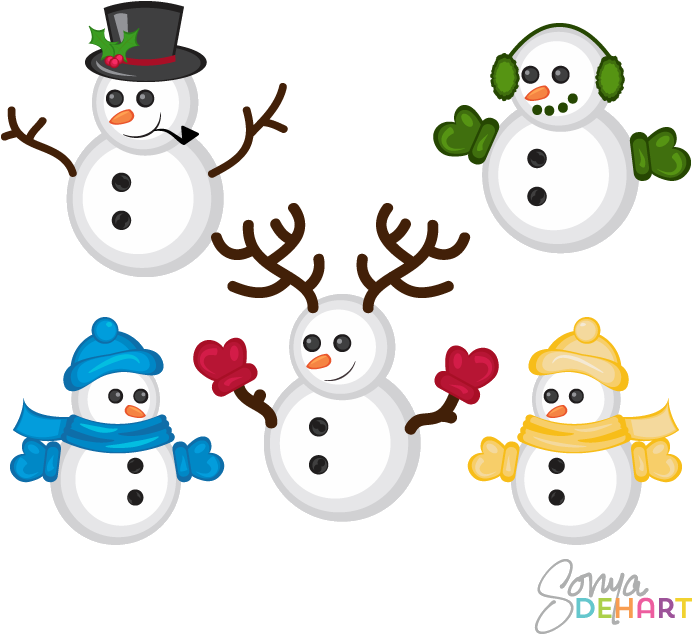 Snowman Free Cute Clipart Clip Art On Transparent Png - 5 Snowmen Clipart (700x700), Png Download