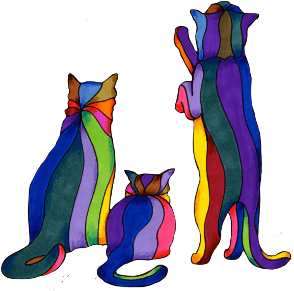 Painting Of Three Colorful Curious Cats With Stripes - Cartoon Clipart (600x582), Png Download