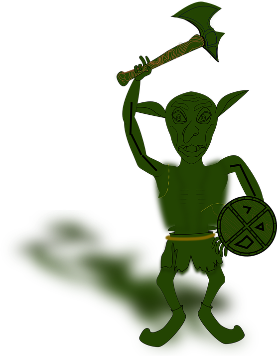 Goblin Gnome Dwarf Green Fight Mean Battle Ax - Goblin And Gnome Clipart (556x713), Png Download