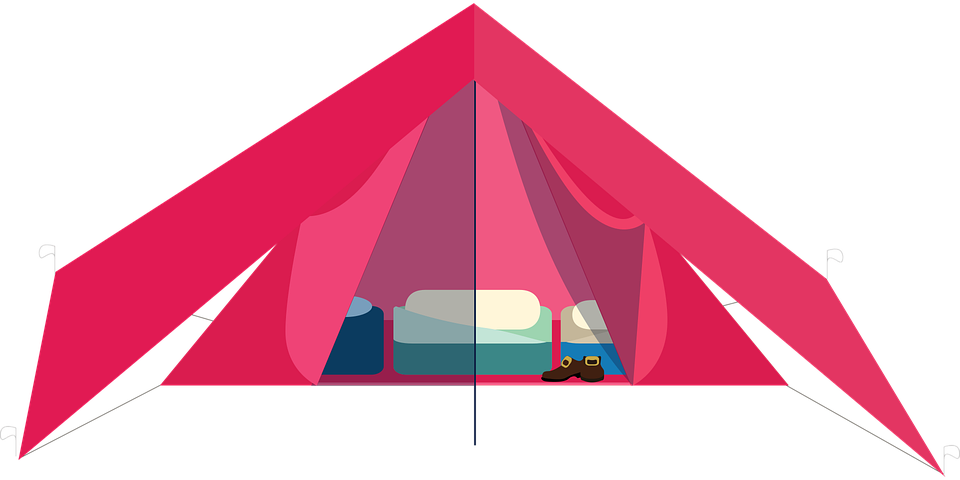 Graphic Camping Tent Hiking Mountains Outdoors - Illustration Clipart (960x480), Png Download