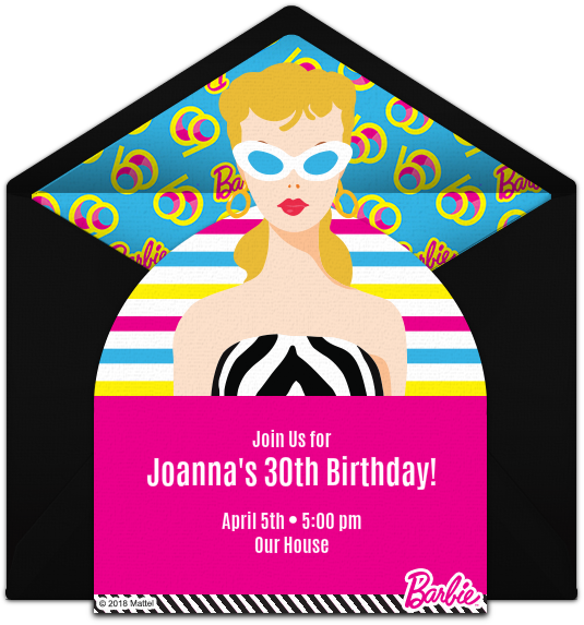 Retro Barbie Diecut Online Invitation - Illustration Clipart (650x650), Png Download
