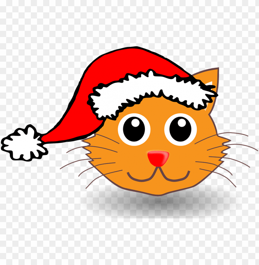 Free Png Cartoon Cat With Santa Hat Png Image With - Cat With Christmas Hat Clipart Transparent Png (840x859), Png Download