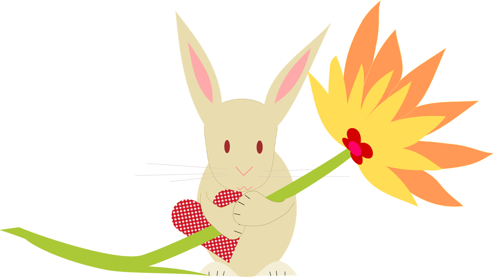 Bunny With Heart And Huge Flower - Clip Art - Png Download (1600x898), Png Download