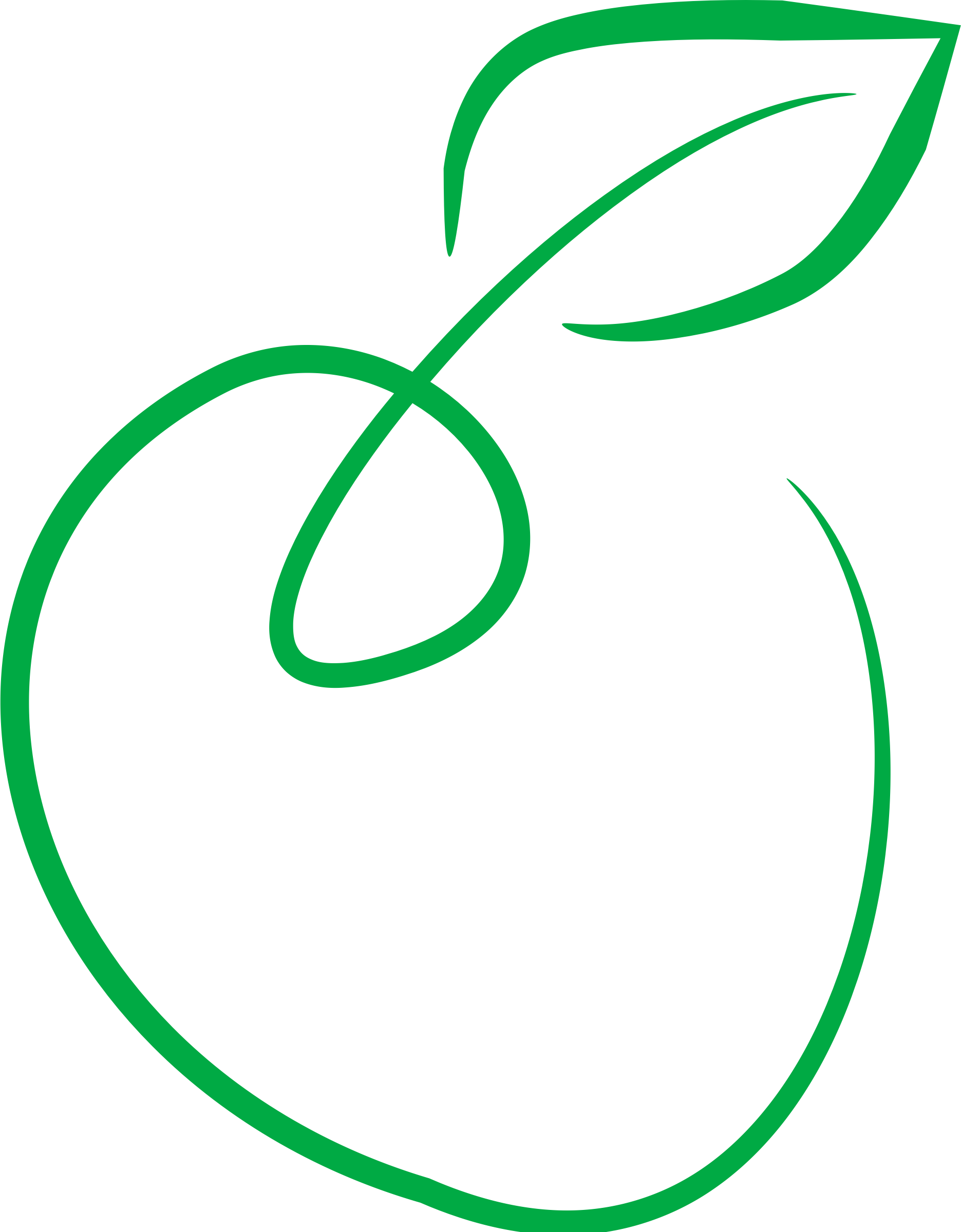 Outline 6 Apple Drawing Clipart - Green Apple Drawing Art - Png Download (1871x2400), Png Download