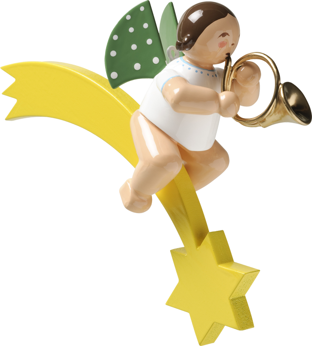 Angel With French Horn, On Comet - Christmas Tree Angel French Horn (wendt Und Kuehn) Clipart (632x700), Png Download