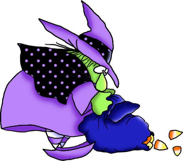 Funny Witch With Candies Halloween Clipart - Cartoon - Png Download (597x525), Png Download