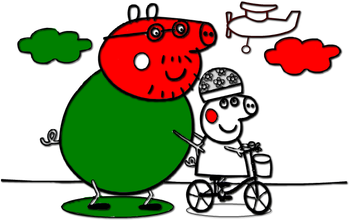 Coloring Peppa Pig Bike Ride - Krank Gif Clipart (720x460), Png Download