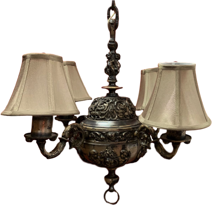 Antique, Silver Plated Chandelier, Possibly By E - Chandelier Clipart (697x674), Png Download