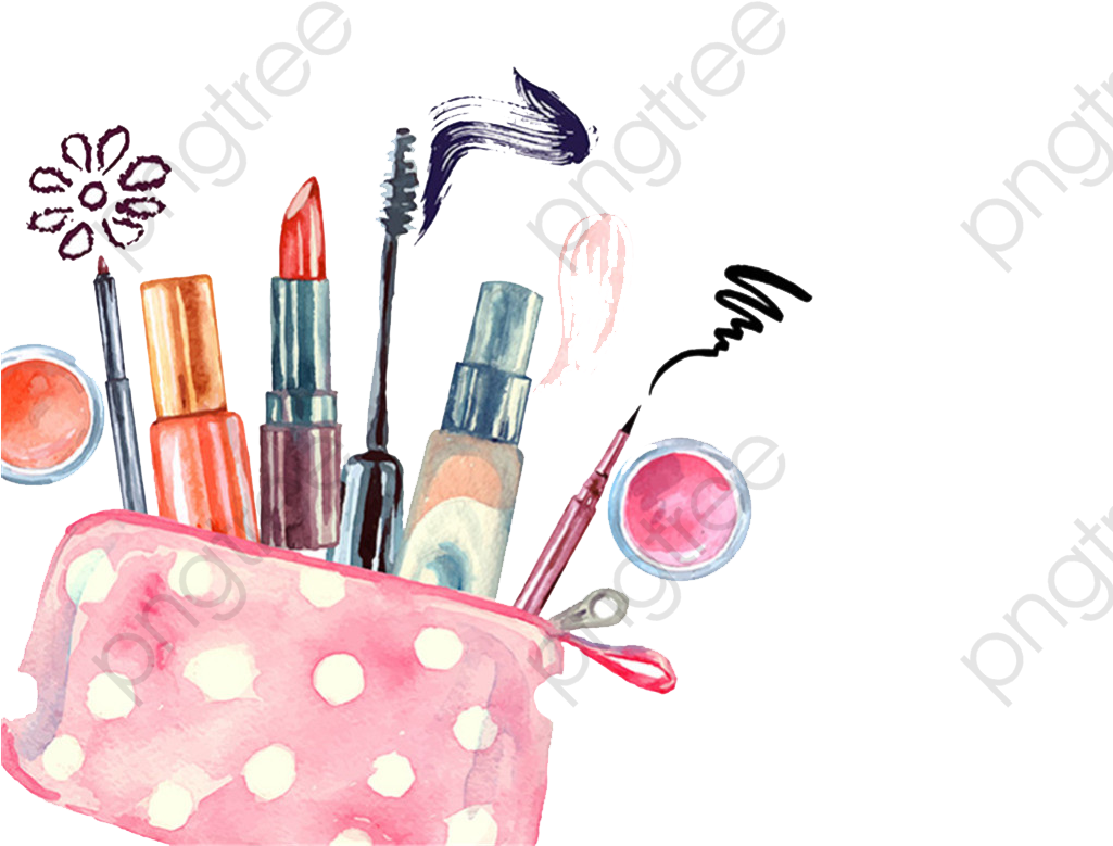 Drawing Watercolor Makeups - Make Up Bag Drawing Clipart (1024x853), Png Download