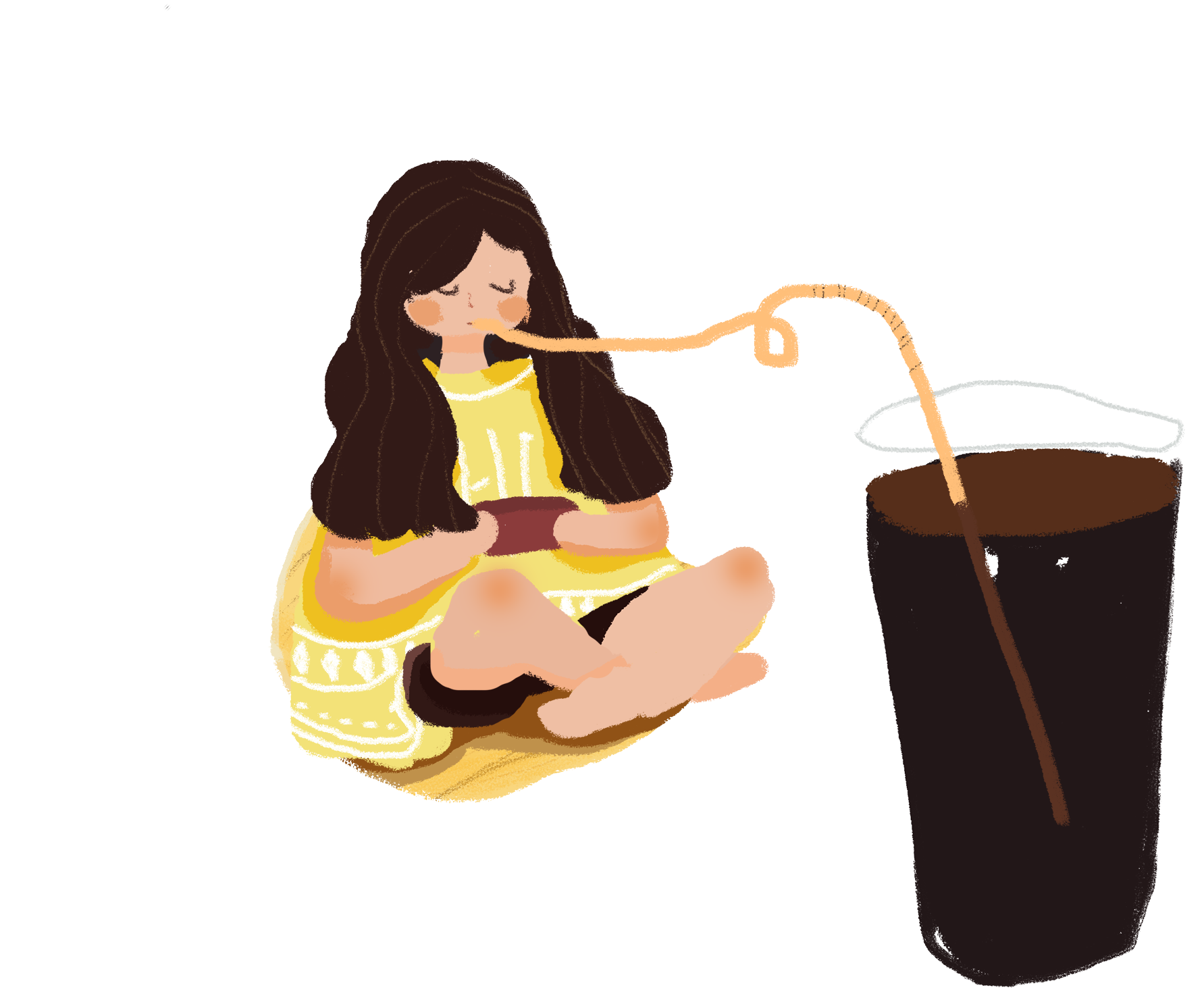 Cartoon Hand Drawn Illustration Girl Png And Psd - Psd Clipart (2000x2000), Png Download