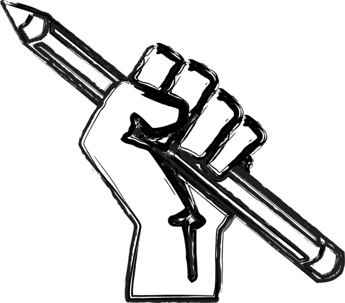 Raised Fist With Pencil Clipart (685x600), Png Download