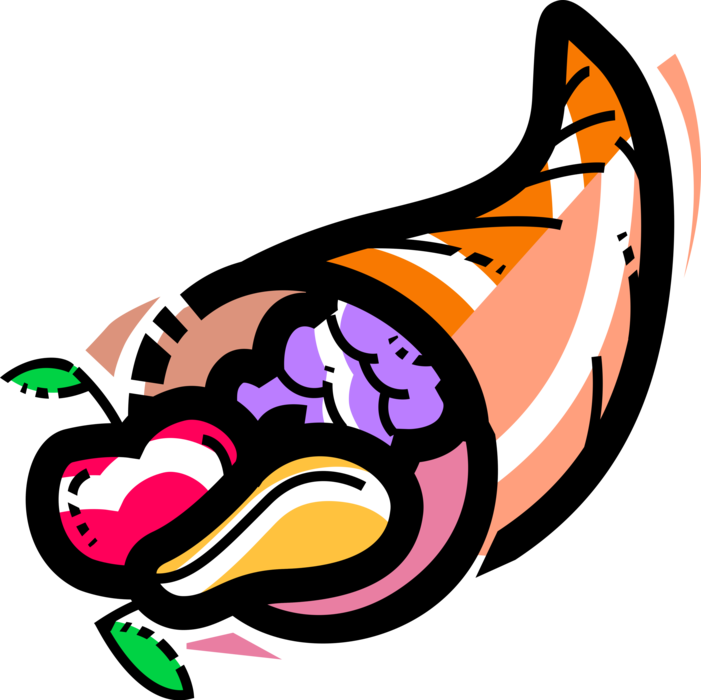 Cornucopia Harvest Fruits And Vegetables Clipart (701x700), Png Download