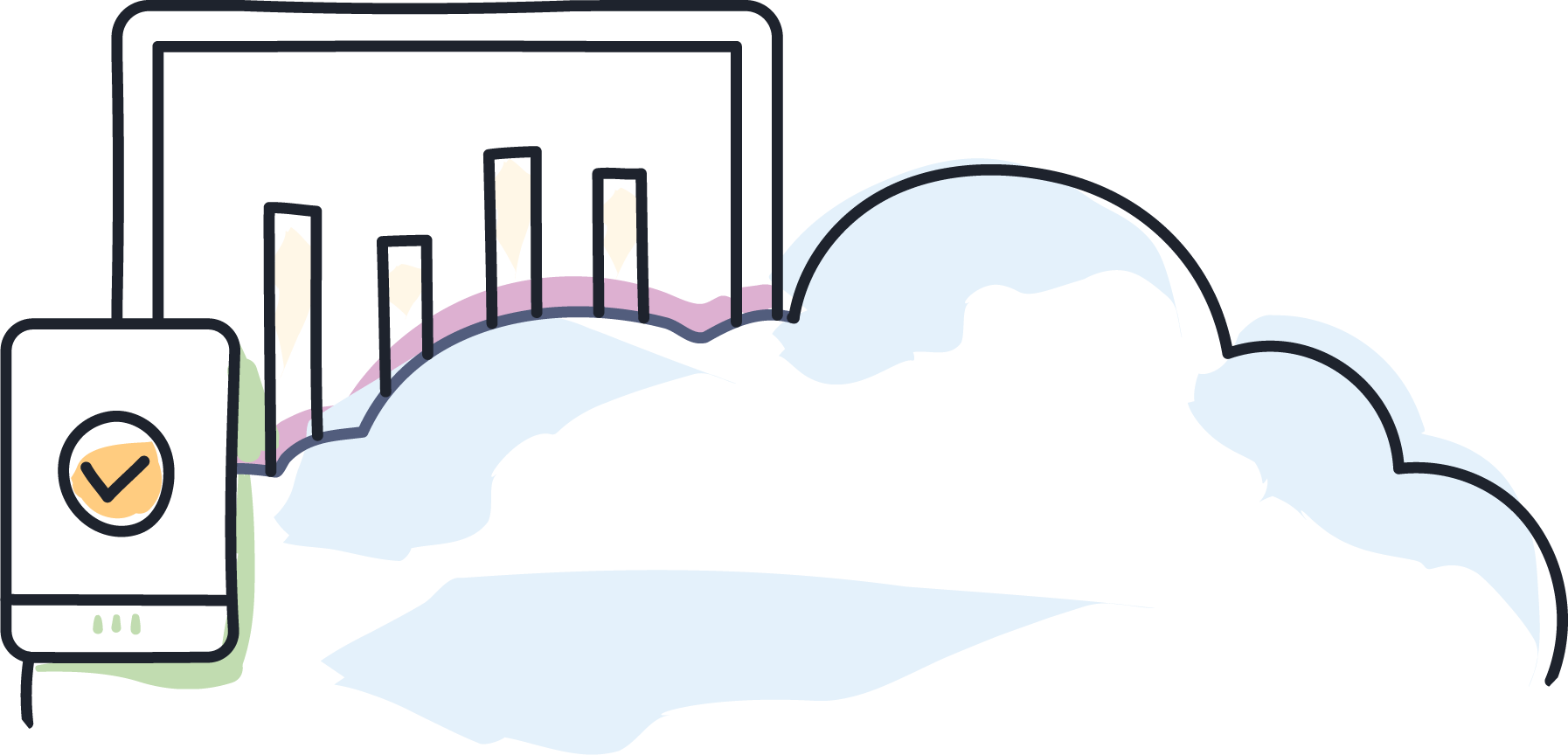 Illustration Of A Cloud, Bar Graph And Mobile Device Clipart (1794x864), Png Download