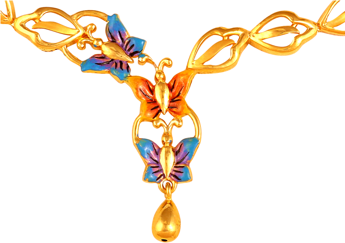 Colored Butterflies Gold Necklace - Chain Clipart (700x525), Png Download