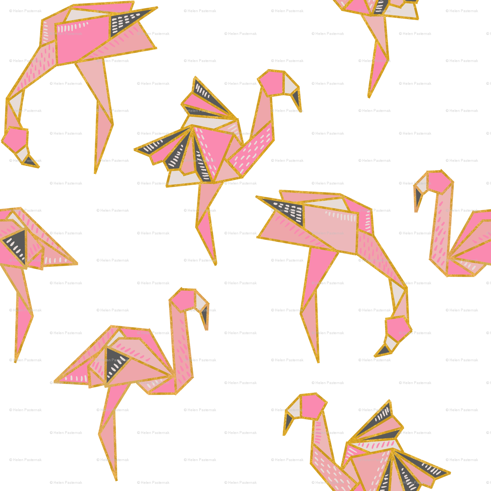 Flamingamis Flamingos White Fabric Helenpdesigns Flamingamisorigami - Origami Paper Clipart (1575x1575), Png Download