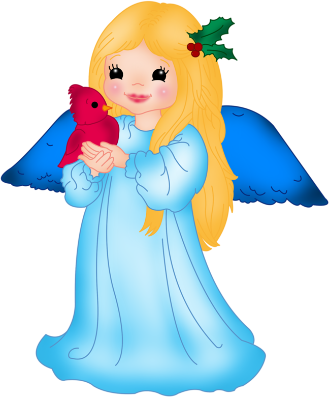 Blue Little Angel With Bird Png Clipart - Angel Clipart Transparent Png (648x780), Png Download