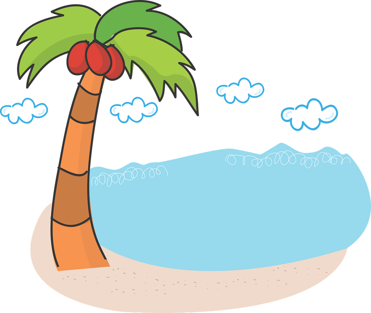 Palm Vector Graphics,free Pictures, - Cartoon Beach Lake Clipart (1280x1082), Png Download